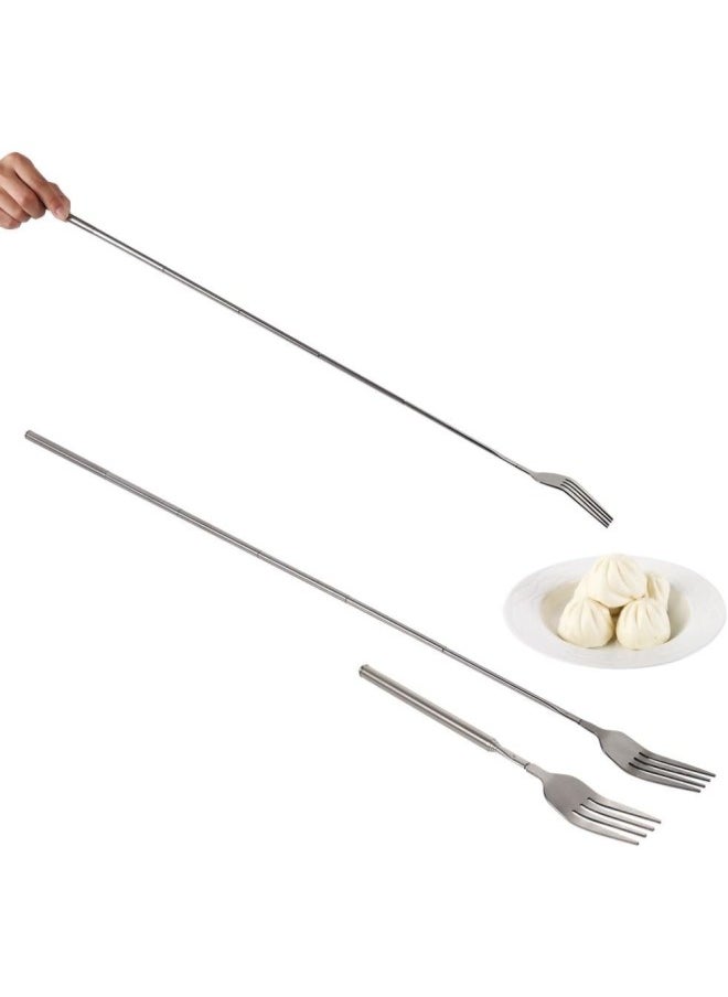 silvercnc - Telescopic Fork, Extendable Long Cutlery Forks Stainless Steel Fruit Dessert Toasting Fork for Eating Extends to 25inch 1pcs - Image 1