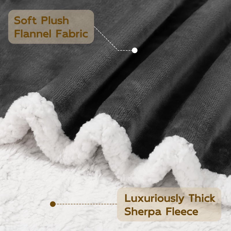 Beautex Sherpa Fleece رمي البطانيات الناعمة الناعمة من الفانيلا الفخمة بطانية ورمي بطانيات رمادية رمادية غامضة لأريكة أريكة أريكة (50 "" × 60 "رمادية) - Image 3
