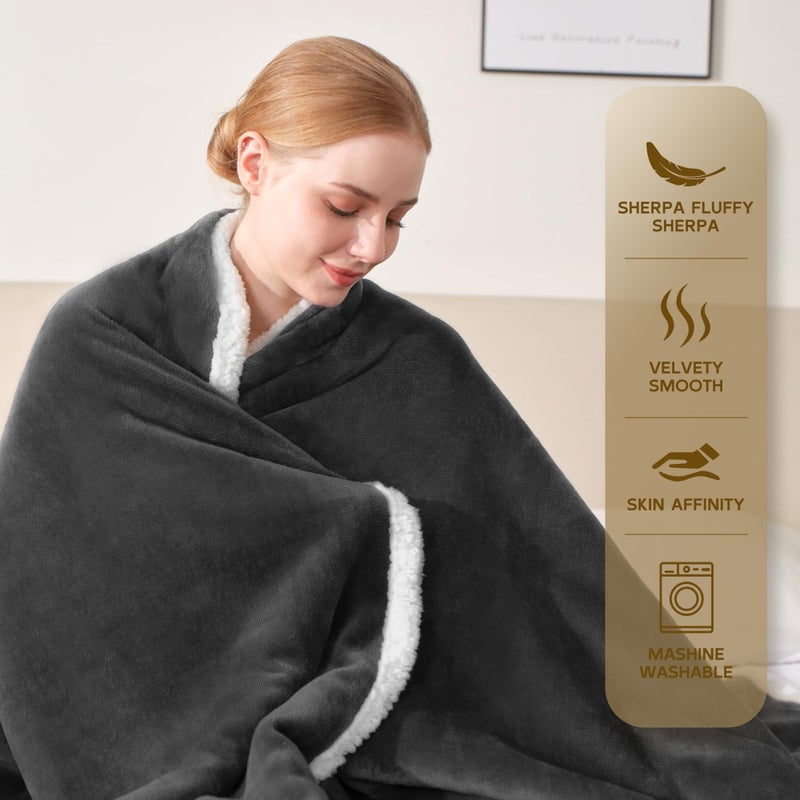 Beautex Sherpa Fleece رمي البطانيات الناعمة الناعمة من الفانيلا الفخمة بطانية ورمي بطانيات رمادية رمادية غامضة لأريكة أريكة أريكة (50 "" × 60 "رمادية) - Image 4