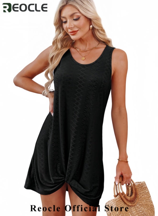 REOCLE Swimsuit Coverup for Women 2025 Bathing Suit Beach Vacation Clothes for Women Twisted Mini Dress - Image 5