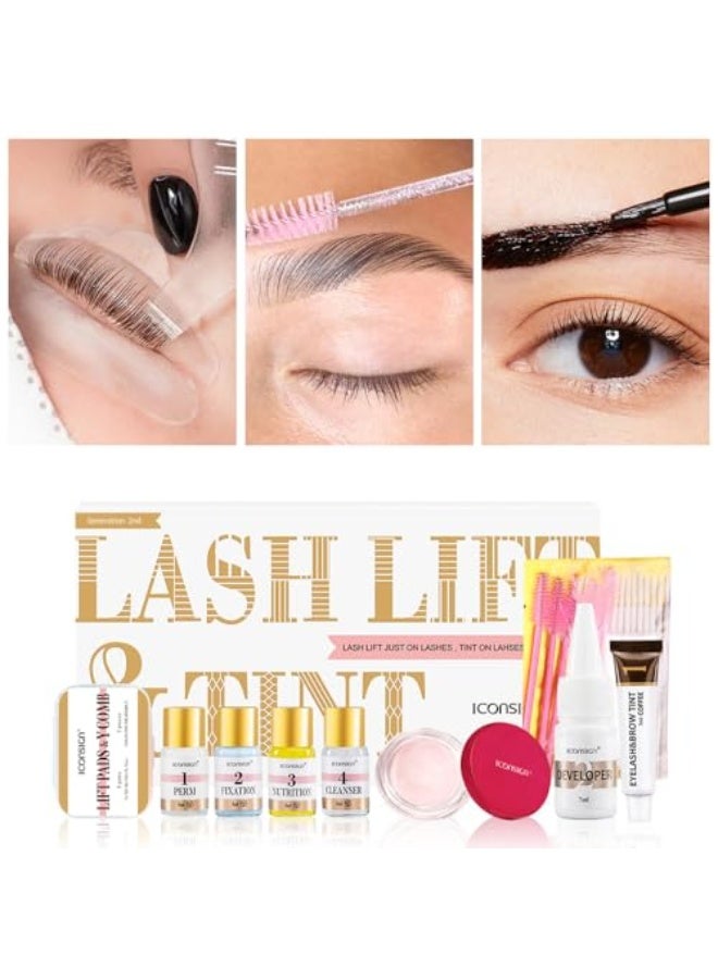 إيكونساين طقم رفع وصبغ الرموش والحواجب من الجيل الثاني – لمسة الاحترافية على الرموش والحواجب مع غراء بالسم وبقعة صبغ 5 مل – أسود، بني، قهوة – صيغة لطيفة تدوم طويلاً مع الأدوات - Image 2