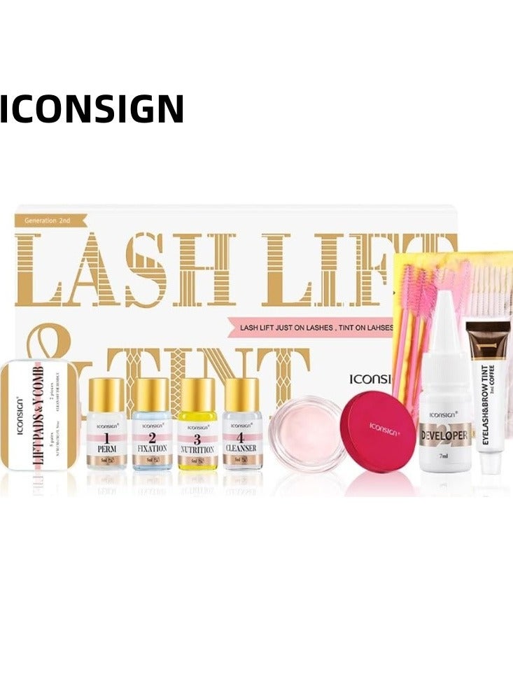 إيكونساين طقم رفع وصبغ الرموش والحواجب من الجيل الثاني – لمسة الاحترافية على الرموش والحواجب مع غراء بالسم وبقعة صبغ 5 مل – أسود، بني، قهوة – صيغة لطيفة تدوم طويلاً مع الأدوات - Image 1