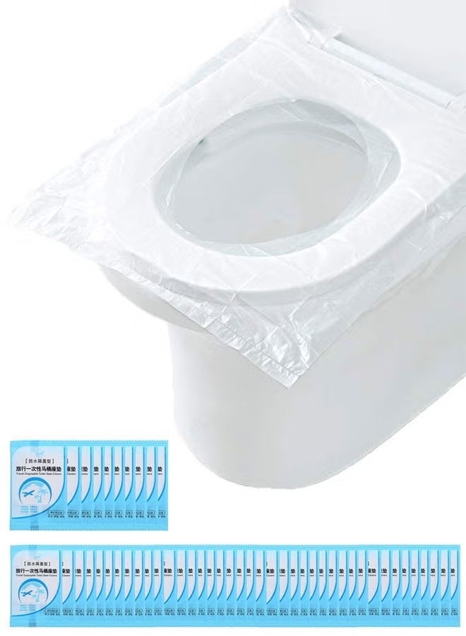 50 قطعة من أغطية مقاعد المرحاض البلاستيكية للسفر للاستخدام مرة واحدة ووسادة المرحاض المحمولة المقاومة للماء وبساط المرحاض مغلف بشكل فردي للسفر للأطفال وتدريبهم على استخدام المرحاض والكبار - Image 1