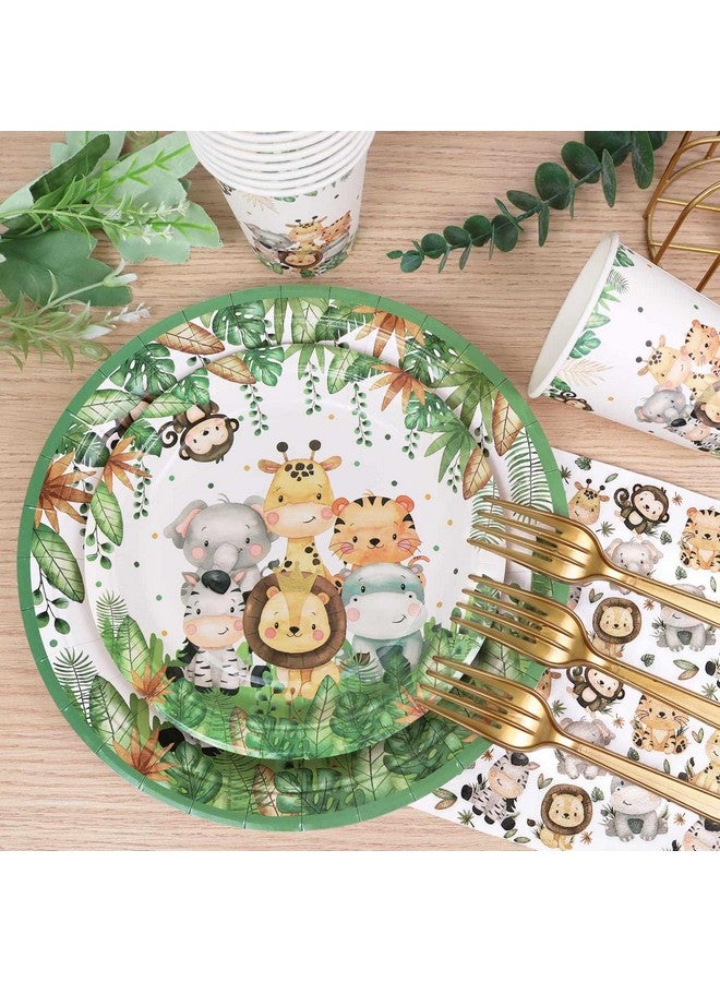Safari Jungle Baby Shower Plates Set Decorations Boy Birthday Party Supplies Serves 25,Sage Green Plates Napkins Cups and Forks Animals Theme Disposable Tableware Set  - Image 4