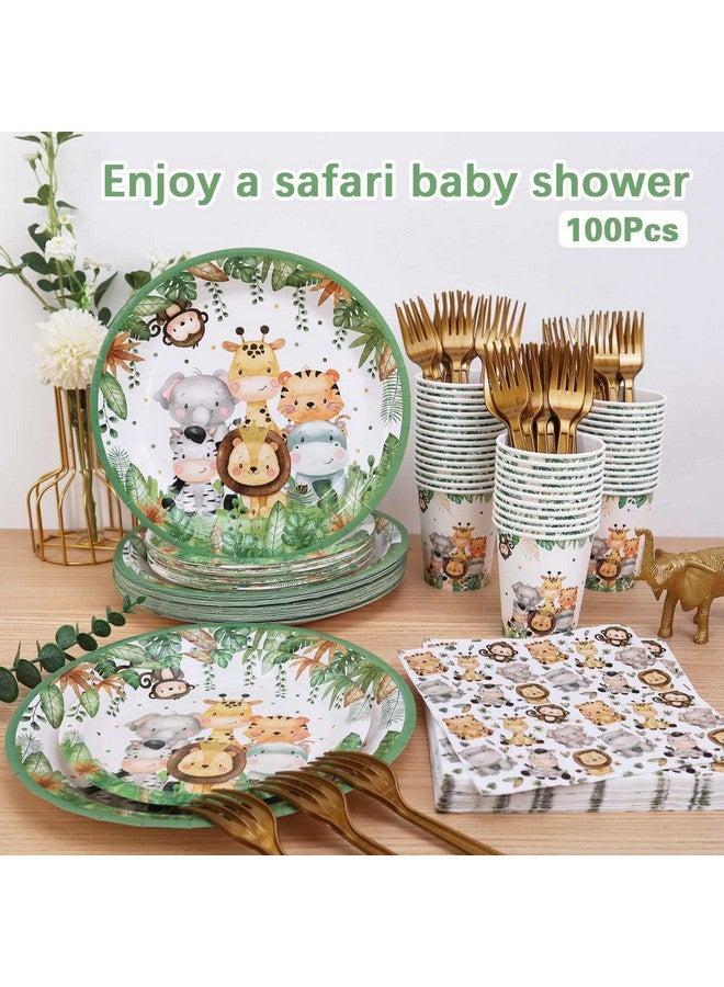 Safari Jungle Baby Shower Plates Set Decorations Boy Birthday Party Supplies Serves 25,Sage Green Plates Napkins Cups and Forks Animals Theme Disposable Tableware Set  - Image 5