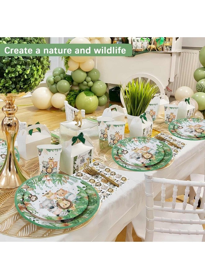 Safari Jungle Baby Shower Plates Set Decorations Boy Birthday Party Supplies Serves 25,Sage Green Plates Napkins Cups and Forks Animals Theme Disposable Tableware Set  - Image 2