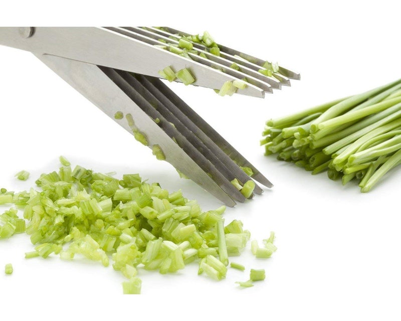 INKIES 5 Blade Vegetable Stainless Steel Scissor Multifunctional 5 blade scissor cutter and chopper with Cleaning Brush - Image 2