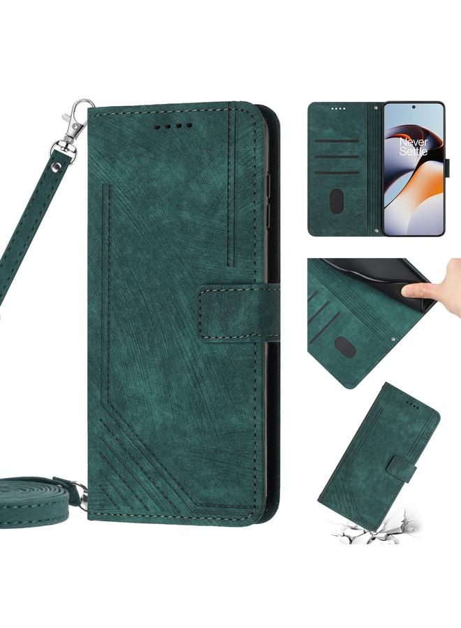 S-TOP Case For OnePlus 10T 5G Global Skin Feel Stripe Pattern Leather Phone Case with Lanyard - Image 1