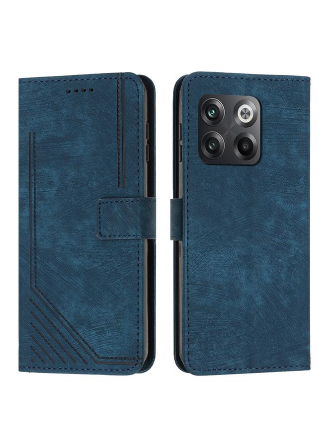 S-TOP Case For OnePlus 10T 5G Global Skin Feel Stripe Pattern Leather Phone Case with Lanyard - Image 2