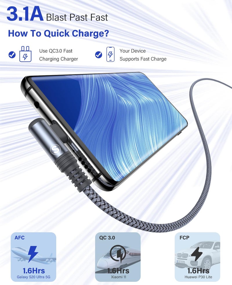 sweguard iPhone 17 Charger USB to Type C Cable 90 Degree [2-Pack,10FT] Fast Charging Cord for iPhone 17 16 15 Pro Max Plus Samsung Galaxy S25 S24 S23 S22 S21 S20 A54 A15 Note Flip LG Pixel Moto - Image 5