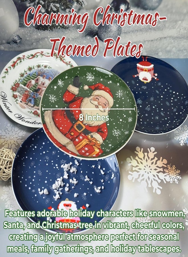 Atarvana 4pcs 8 inches Christmas Dessert Plates Set, 4 Patterns Christmas Dishes Cremaic Dinnerware Set for Salad Pasta Dessert Xmas Holiday Party Supplies Gifts - Image 2