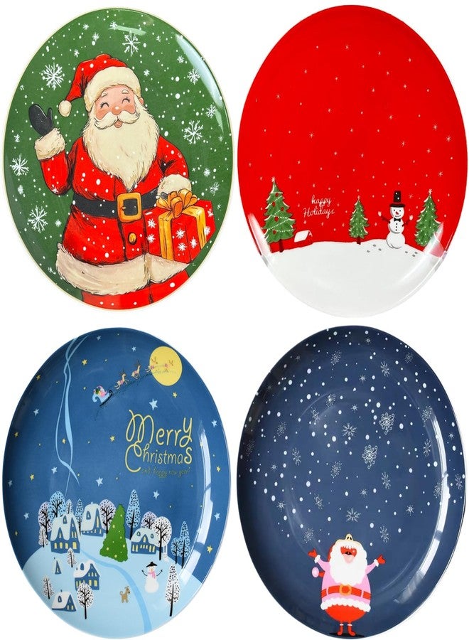 Atarvana 4pcs 8 inches Christmas Dessert Plates Set, 4 Patterns Christmas Dishes Cremaic Dinnerware Set for Salad Pasta Dessert Xmas Holiday Party Supplies Gifts - Image 1