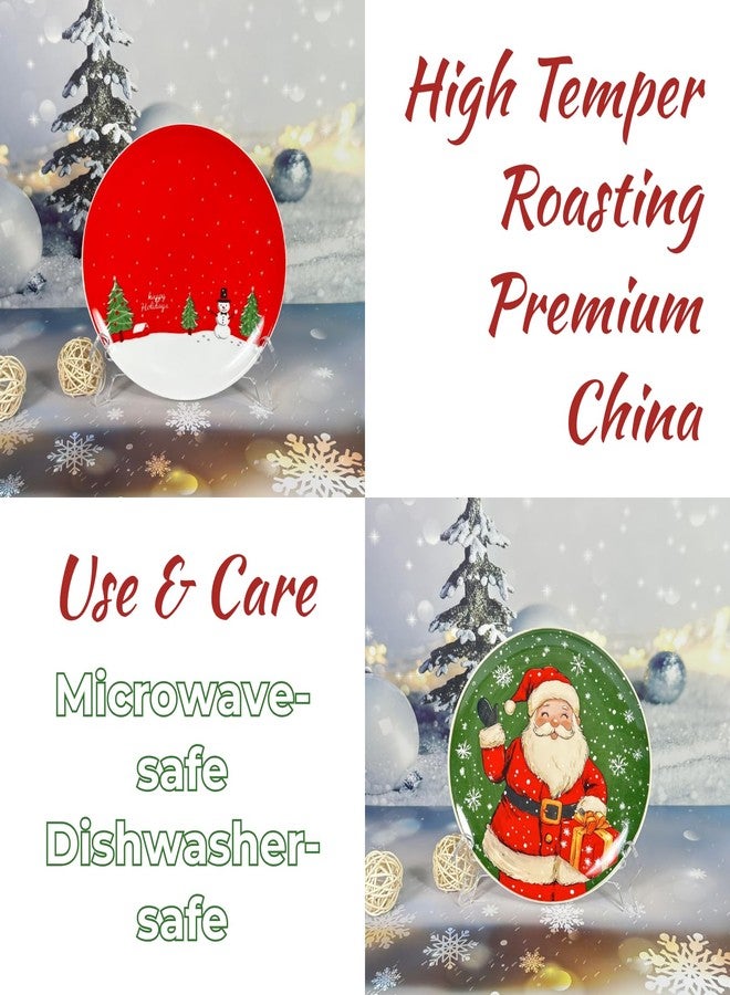 Atarvana 4pcs 8 inches Christmas Dessert Plates Set, 4 Patterns Christmas Dishes Cremaic Dinnerware Set for Salad Pasta Dessert Xmas Holiday Party Supplies Gifts - Image 4