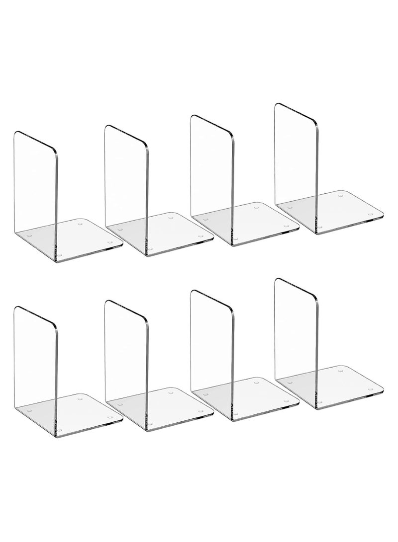 TPGP Book Ends Clear Acrylic Bookends for Shelves, Non-Skid Bookend, Heavy Duty Book End, Book Holder Stopper for Books/Movies/CDs/Video Games, 7.3 x 5.5 x 5.1 in, (4 Pairs/8 Pieces, Large): - Image 1