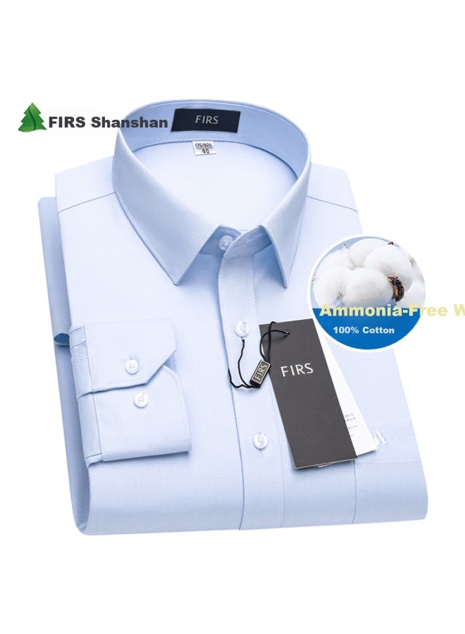 Firs Ammonia-free Wrinkle-resistant Men's Long Sleeve Business Casual Pure Cotton Shirt Blue Twill Long Sleeve Size 39 - Image 1