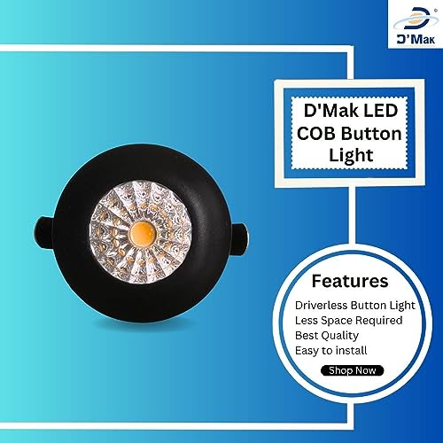 D'Mak 1 Watt Round LED Button/COB Warm White (Yellow) Focus Light Black Body for POP/Recessed Lighting (Pack of 10) - Image 4