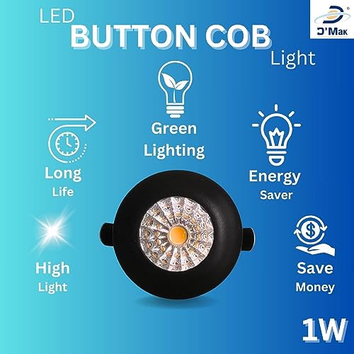 D'Mak 1 Watt Round LED Button/COB Warm White (Yellow) Focus Light Black Body for POP/Recessed Lighting (Pack of 10) - Image 2