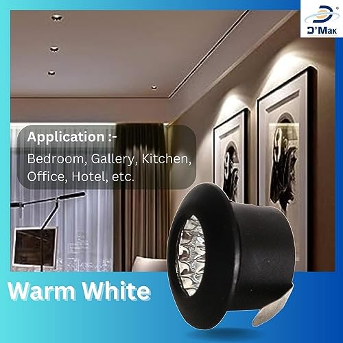 D'Mak 1 Watt Round LED Button/COB Warm White (Yellow) Focus Light Black Body for POP/Recessed Lighting (Pack of 10) - Image 5