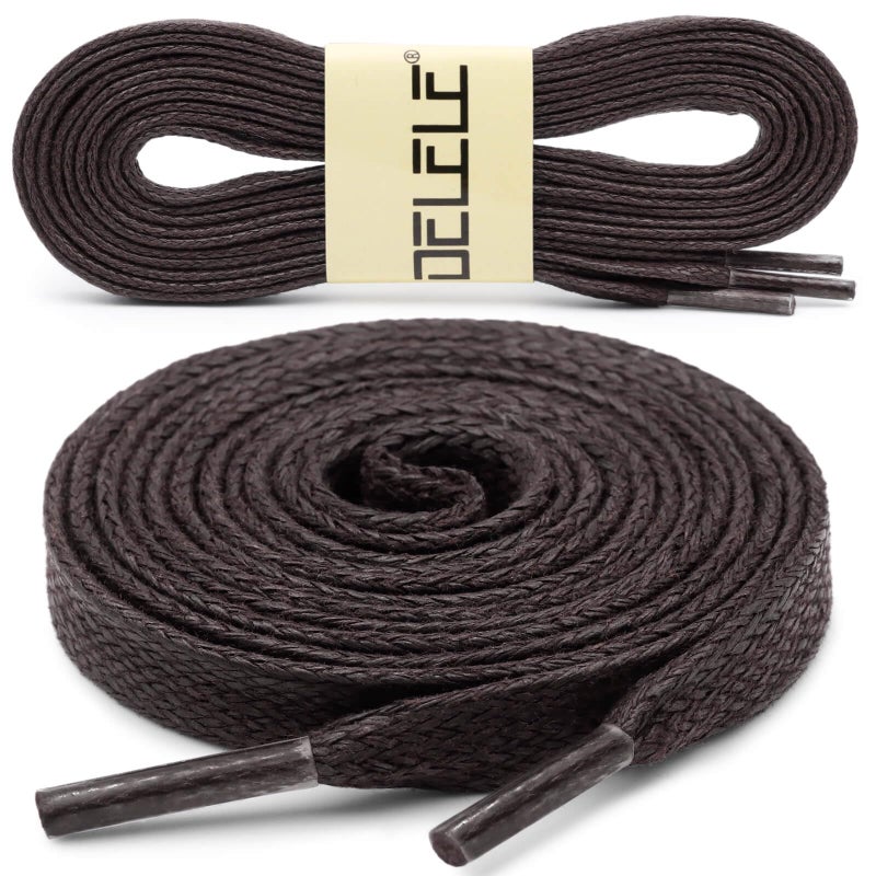 DELELE Flat Waxed Cotton Shoelaces: 47 inch Dark Brown Wax Shoe Laces for Sneakers Boot 2 Pair - Image 2