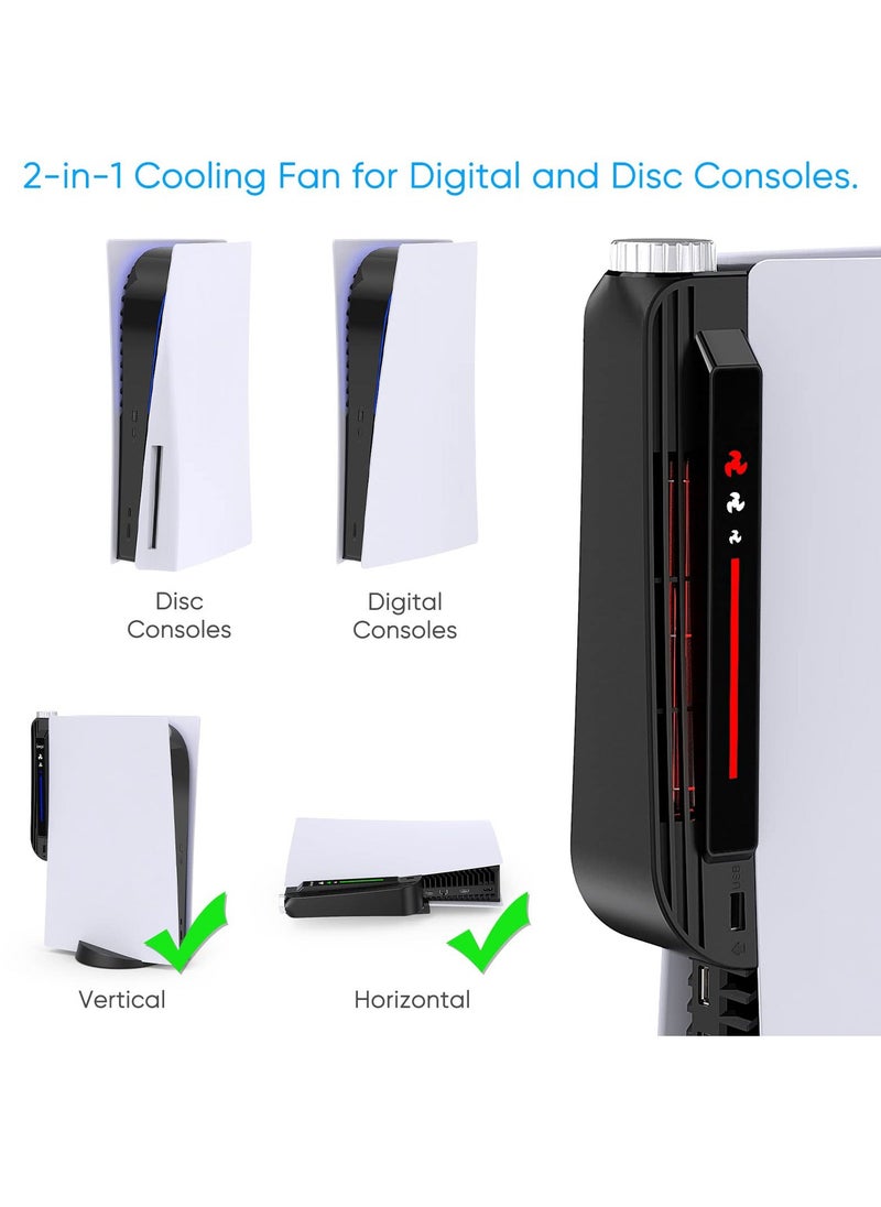 Y&D - Cooling Fan Accessories for PS5, Centrifugal Three-stop Wind Host Powerful Cooler with Extended USB Port System PS5 CD-ROM and Digital Version (Black) - Image 1
