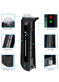 Y&D Cooling Fan Accessories for PS5, Centrifugal Three-stop Wind Host Powerful Cooler with Extended USB Port System PS5 CD-ROM and Digital Version (Black)  - Image 4
