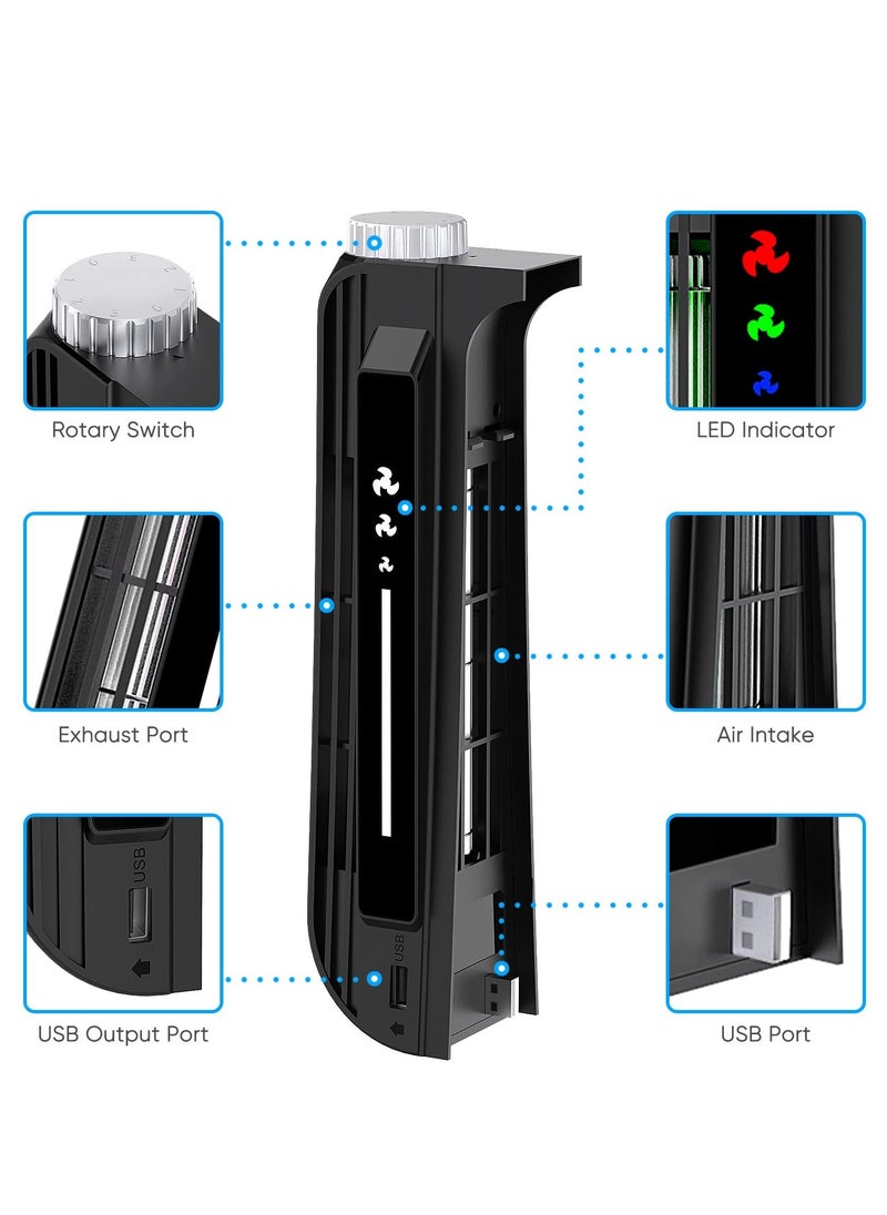 Y&D - Cooling Fan Accessories for PS5, Centrifugal Three-stop Wind Host Powerful Cooler with Extended USB Port System PS5 CD-ROM and Digital Version (Black) - Image 1
