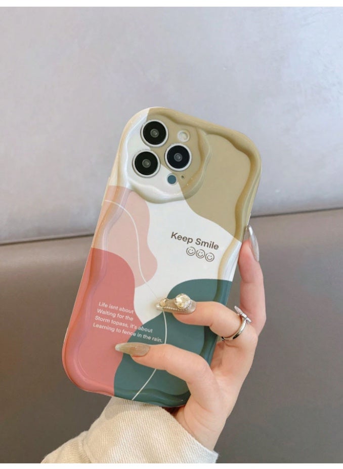 Protective case and cover for the iPhone 16 Pro Max, shock and scratch resistant, with  distinctive multi-colored back cover and the phrase "Keep Smile" in English. - Image 1