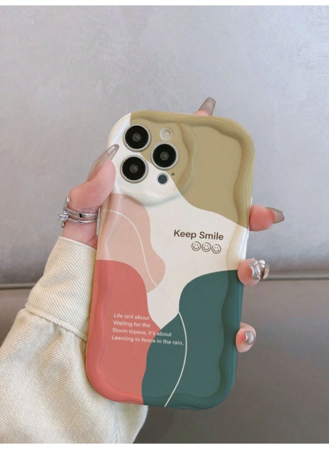 Protective case and cover for the iPhone 16 Pro Max, shock and scratch resistant, with  distinctive multi-colored back cover and the phrase "Keep Smile" in English. - Image 2