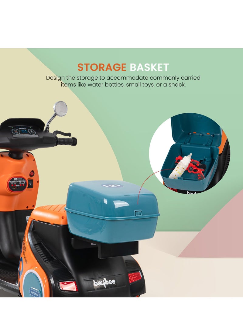 BAYBEE Daft Battery Operated Bike for Kids, Ride on Toys Kids Bike Scooty with Light & Music Baby Rechargeable Battery Bike Electric Bike for Kids to Drive 1 to 3 Years Boy Girl Orange  - Image 3