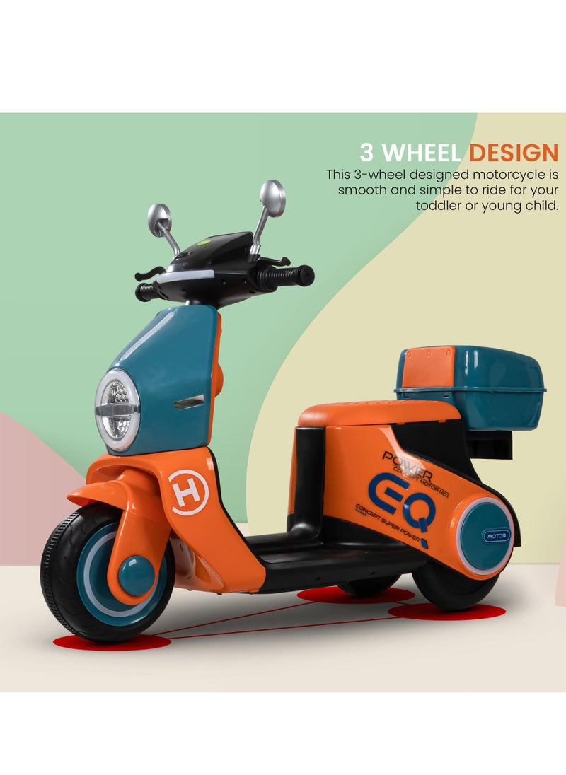 BAYBEE Daft Battery Operated Bike for Kids, Ride on Toys Kids Bike Scooty with Light & Music Baby Rechargeable Battery Bike Electric Bike for Kids to Drive 1 to 3 Years Boy Girl Orange  - Image 5