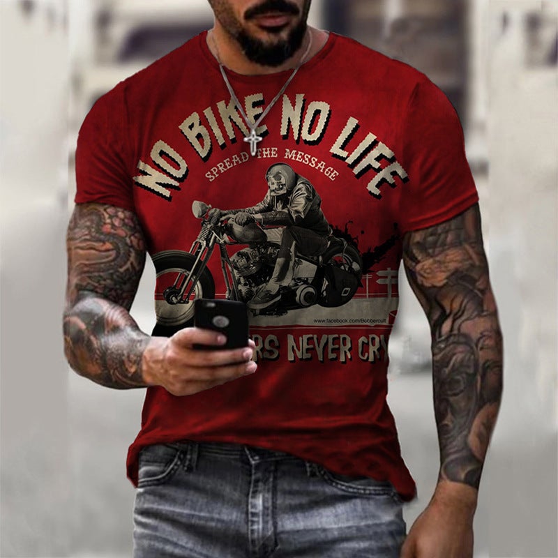 2022 European and American foreign trade cross-border new men's motorcycle casual digital printing slim pullover men's T-shirt TTA40-487 XL - Image 1