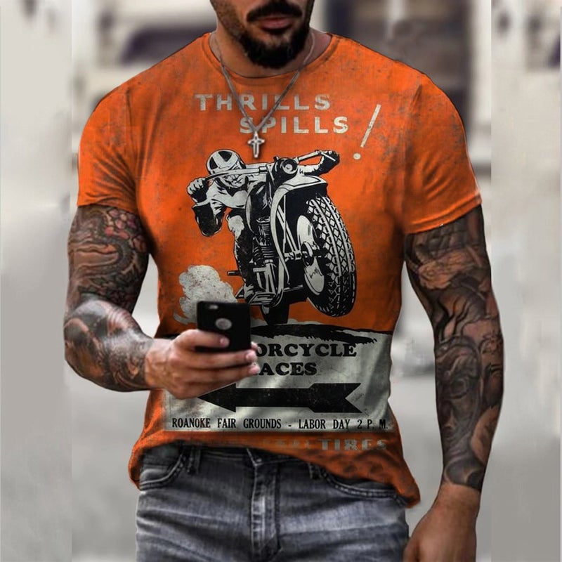 2022 European and American foreign trade cross-border new men's motorcycle casual digital printing slim pullover men's T-shirt TTA40-487 XL - Image 5
