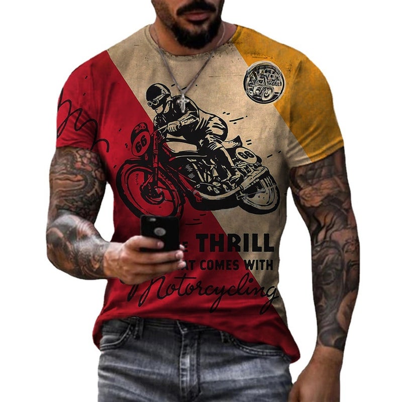 2022 European and American foreign trade cross-border new men's motorcycle casual digital printing slim pullover men's T-shirt TTA40-487 XL - Image 4