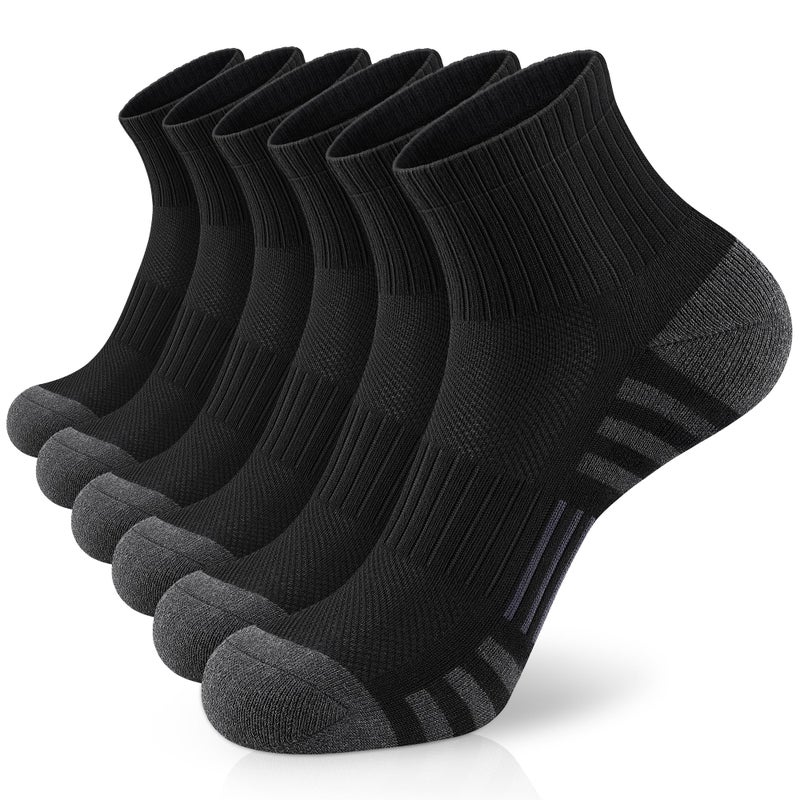 Airacker Athletic Quarter Socks with Cushion Running Ankle Socks for Men Women 6 Pairs - Image 1