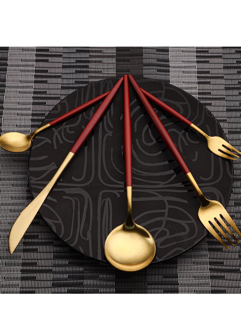 🍴طقم معالق -اطقم معالق - طقم شوك وسكاكين ومعالق شيك جدا 24 قطعة -طقم معلقه وشوكه 6 افراد - مجموعة ادوات مائدة  الستانلس ستيل : 24 قطعة من ادوات المائدة وشوك وملاعق وسكين شريحة لحم 6 - قم أدوات مائدة يكفي 6 أشخاص ، 24 قطعة، أدوات مائدة مع شوكة سكين، أدوات مائدة من الفولاذ المقاوم للصدأ، آمن للاستخدام في غسالة الأطباق - Image 5