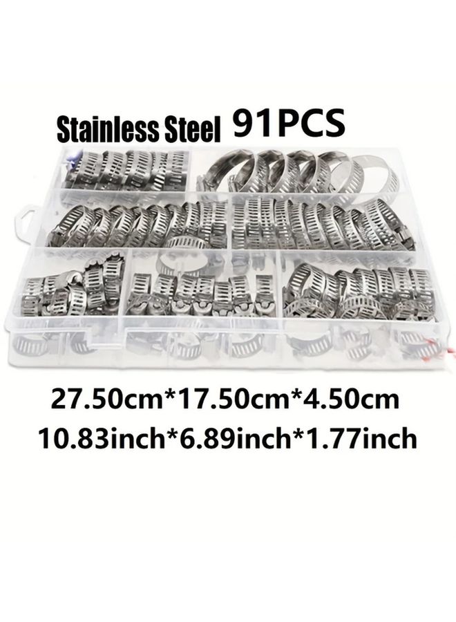 91pcs Stainless Steel Hose Clamp Assortment Kit With Z Wrench Silvery Color - Image 2