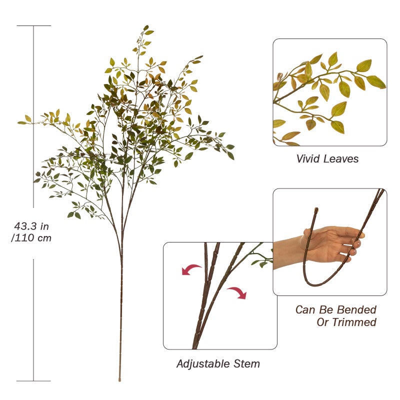 Uqueeten Plastic Greenery Stem Vase with Simulated 43.3 inches Stems and Branches Simulated Eucalyptus Leaves for Indoor Bedroom Living Room Dining Table Outdoor Garden Decoration - Image 2