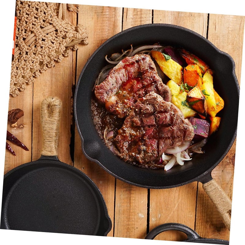 Cast Iron Skillet Nonstick Frying Pan 26cm Sturdy Outdoor Camping Cookware High Heat Resistant Portable Pan for Steak and Stir Fry - Image 3