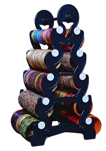 BEUWFEL 5 step Plastic Bangle Stand 10 Rods Black with White Bangle storage organizer Bangle Display Stand Bangle display rack Bangle stand for wardrobe Bangle Hanging Stand