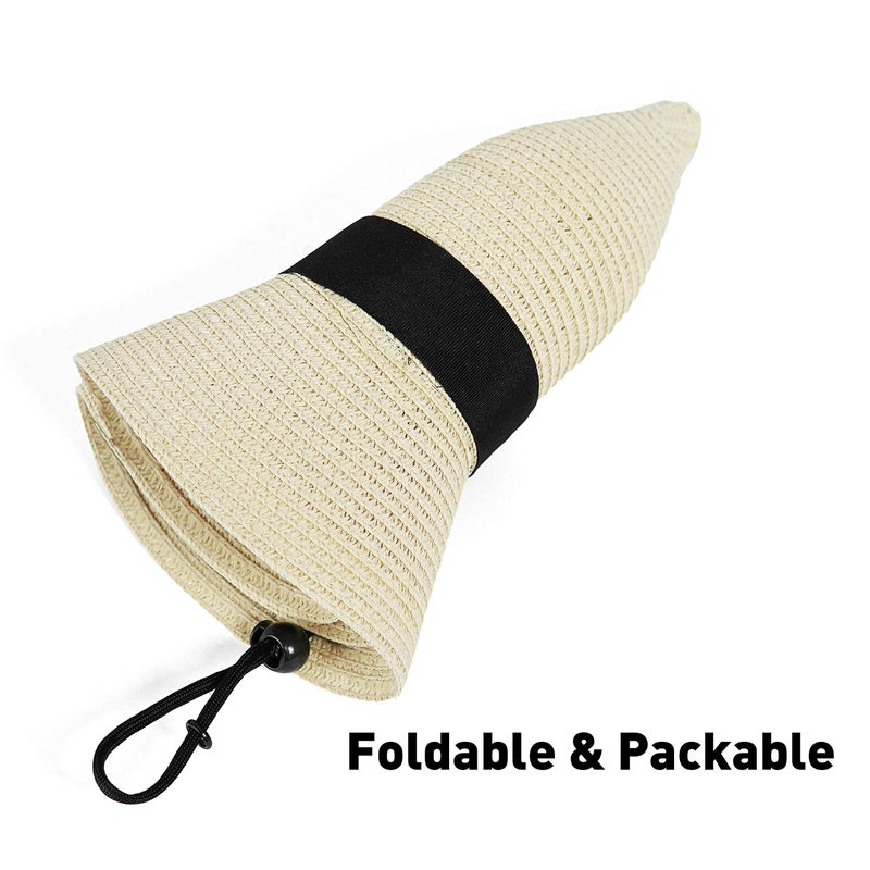 Eohak Girls Wide-Brim Straw Sun-Hat for Summer Beach with Bow 5 to 9 Years - Image 5