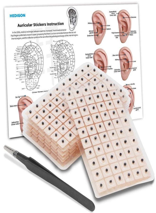 Hedigon Ear Seeds Auricular Sticker kit,Acupuncture Kit Acupressure with Ears Seed 420 Pcs, Ear Chart, Tweezer - Image 1