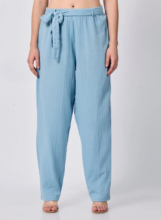 Outzidr  Blue Regular Fit Textured Pants for Women | Best Price UAE