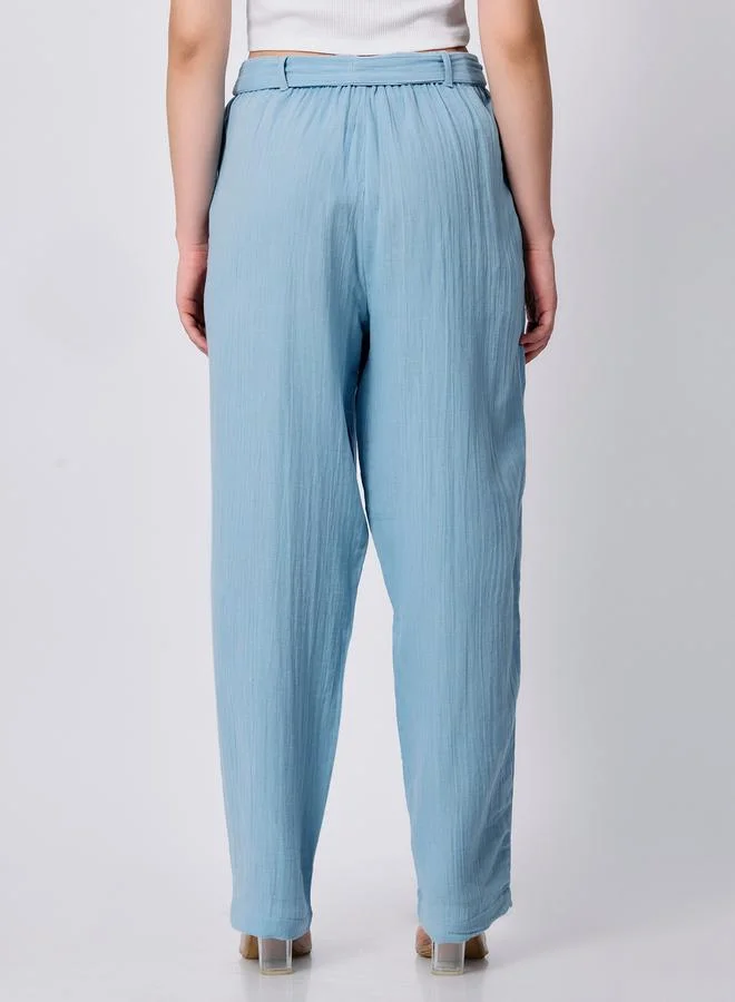 Outzidr  Blue Regular Fit Textured Pants for Women | Best Price UAE