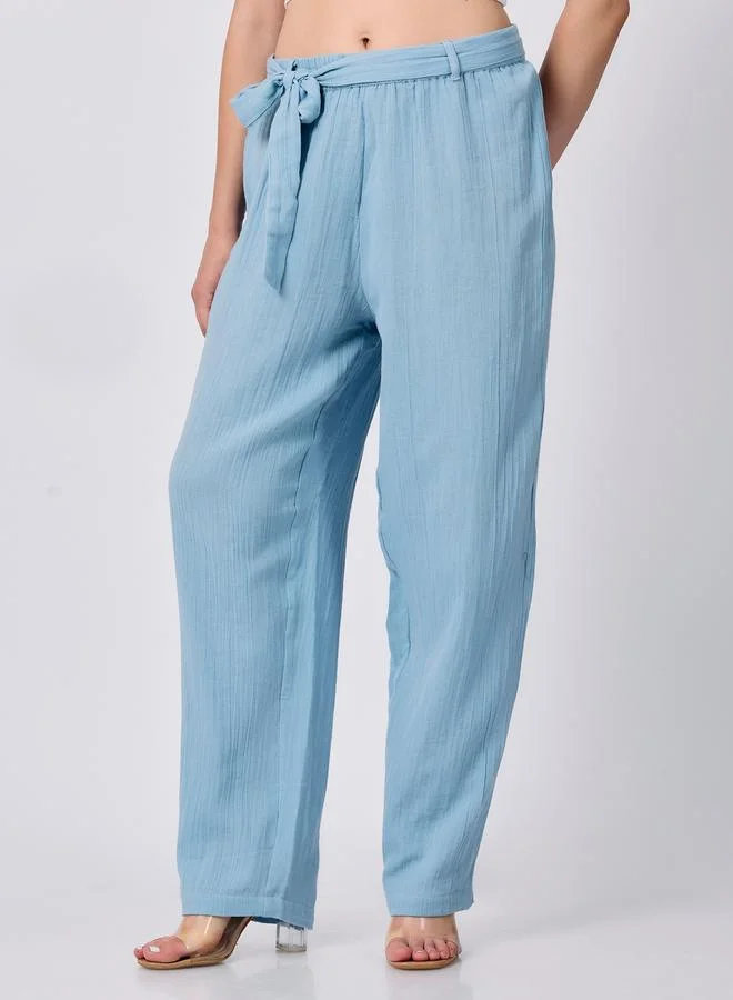 Outzidr  Blue Regular Fit Textured Pants for Women | Best Price UAE