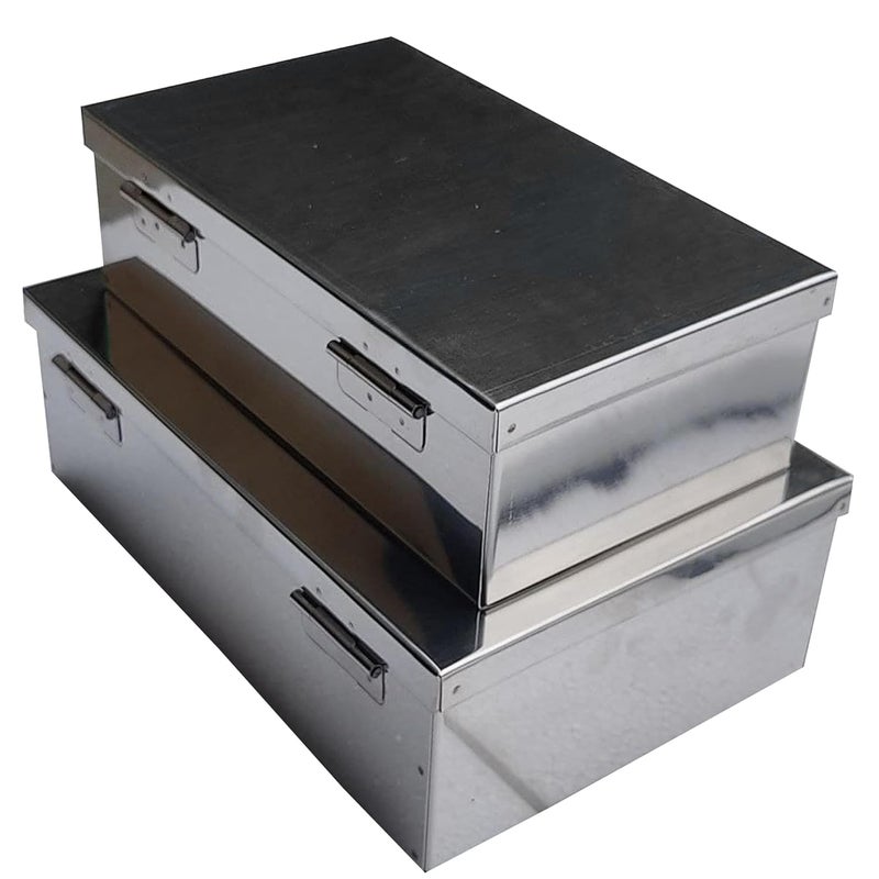 GinoSet Stainless Steel Storage BoxesCash PetiPooja PetiOrganizerVanity BoxSafe Locker Box Set of 2 pieces 8 and 9 Storage Box Steel - Image 4