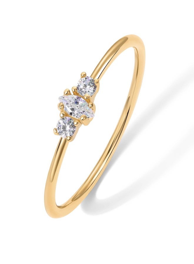 PAVOI 18K Yellow Plated Marquise Mini Cubic Zirconia Stackable Ring for Women | Stacking Thin Band for Women | Size 7 - Image 1