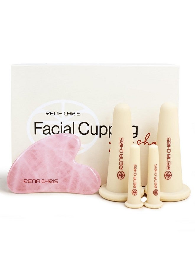 Rena Chris Facial Cupping Set & Gua Sha Facial Tool Silicone Cupping Set & Rose Quartz Gua Sha Stone Face Cupping Therapy Set For Natural Antiaging Cellulite Puffiness Lip Plumping Skin Care - Image 1