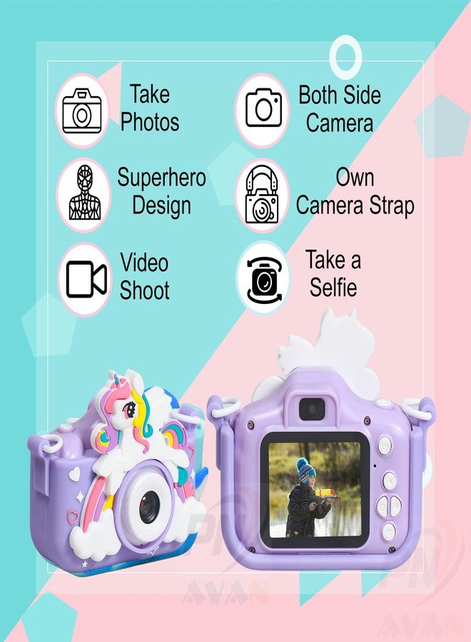PN AVAN Kids Camera for Girls Boys, Purple Unicorn Kids Selfie Camera Toy 13MP 1080P HD Digital Video Camera for Toddler, Christmas Birthday Gifts for 4+ to 15 Years Old Children - Image 4
