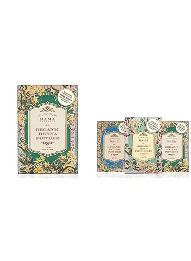 Kama Ayurveda مسحوق الحناء العضوي 100%، 100 جرام ومجموعة صبغة شعر طبيعية عضوية - Image 2