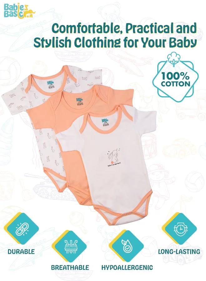 Babies Basic Printed Romper/Bodysuit For Babies - Pack Of 3, Multi Color